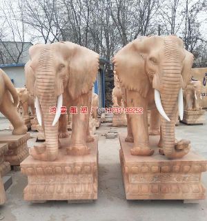 動物石雕大象 晚霞紅大象雕塑